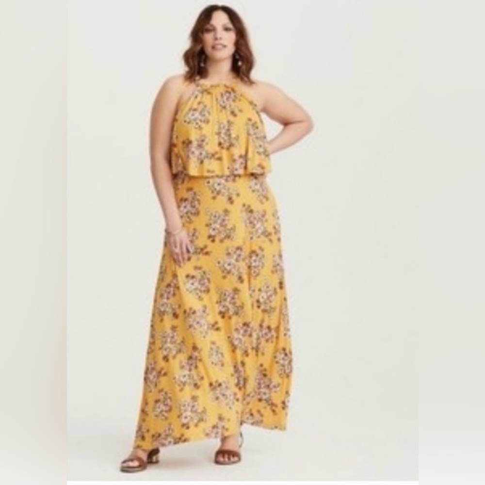 Torrid Yellow Floral Cutaway High-Neck Jersey Maxi Dress Size 1X NWT - Picture 3 of 13